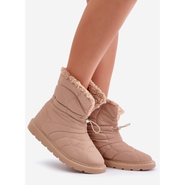 Stivali da neve da donna con coulisse isolati con pelliccia di montone beige Vamidra 1