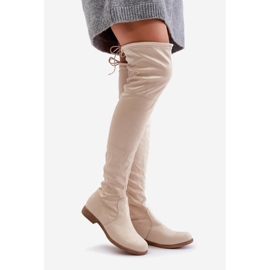 Erynn Stivali sopra il ginocchio con tacco piatto realizzati in eco-suede, Linnithia beige 1