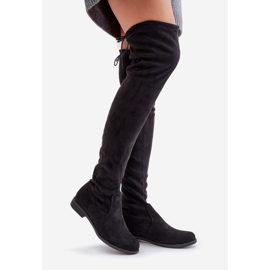 Stivali sopra il ginocchio con tacco piatto in eco-suede, Black Linnithia nero 1