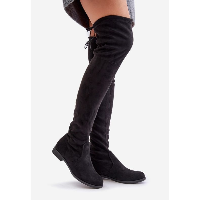 Stivali sopra il ginocchio con tacco piatto in eco-suede, Black Linnithia nero 1