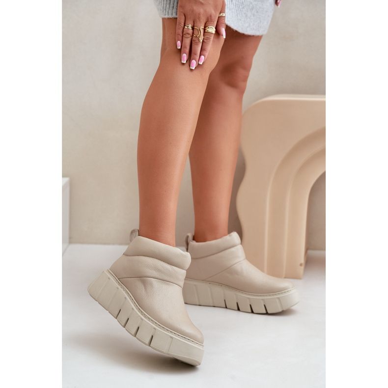 Zazoo 60470 Stivali in pelle isolati con lana sulla piattaforma beige chiaro 2