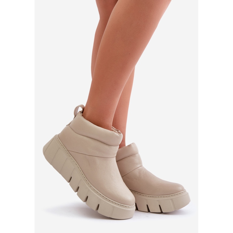 Zazoo 60470 Stivali in pelle isolati con lana sulla piattaforma beige chiaro 1