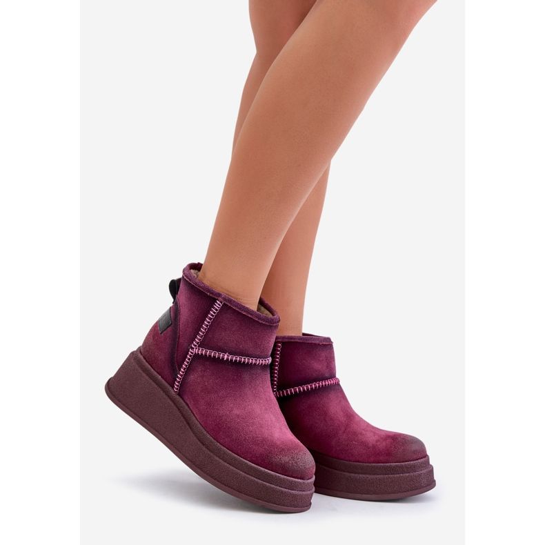 Stivali da neve in pelle scamosciata su piattaforma e zeppa Maciejka 06769-23 Bordeaux rosso 1