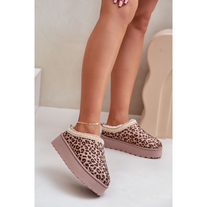 Stivali da neve con plateau da donna isolati con pelliccia leopardata, Marrone, Remenia 2
