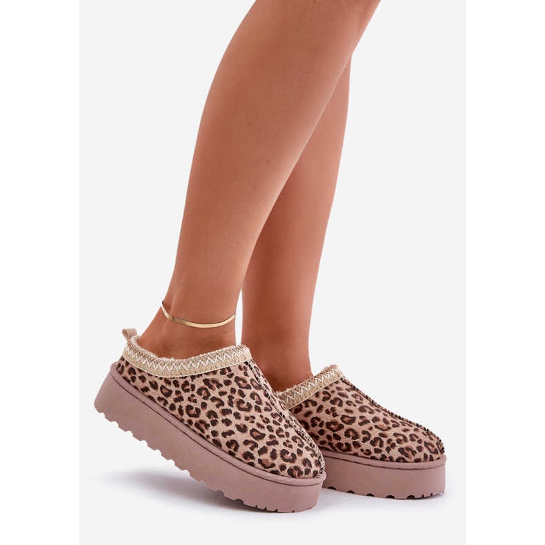 Stivali da neve con plateau da donna isolati con pelliccia leopardata, Marrone, Remenia 1