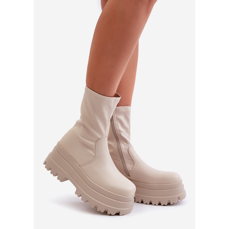 Stivaletti Florinara beige chiaro su una piattaforma massiccia 1