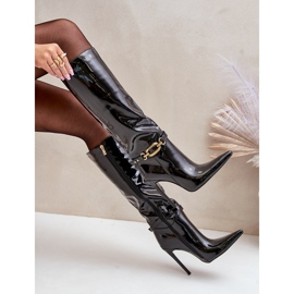 Stivali a stiletto in vernice nera Tistaria con decorazione oro nero 2