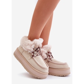 Doposci da donna con plateau basso e pelliccia, colore beige chiaro 1