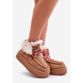 Stivali da neve con plateau basso da donna con pelliccia di Neathren color cammello marrone 1