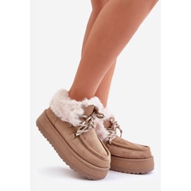 Stivali da neve da donna con plateau basso e pelliccia, Neathren beige scuro 1
