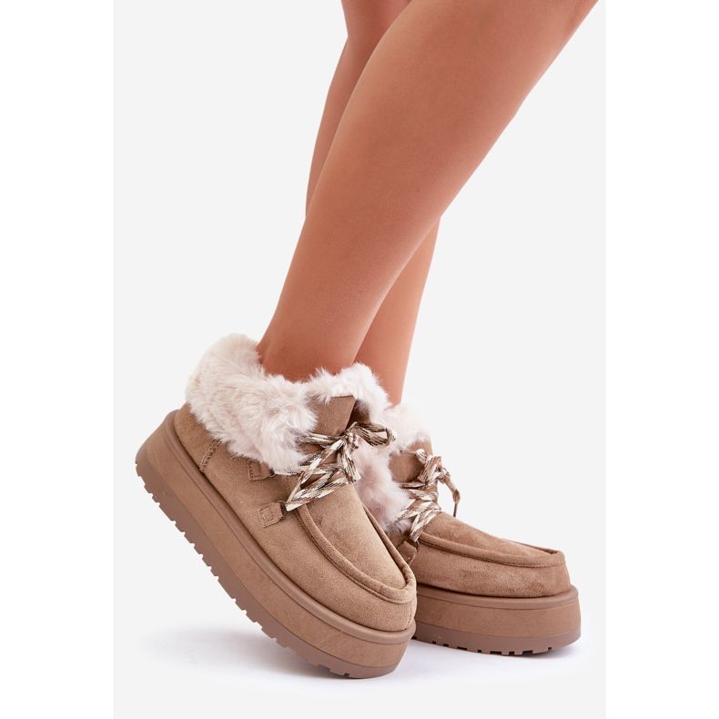 Stivali da neve da donna con plateau basso e pelliccia, Neathren beige scuro 1