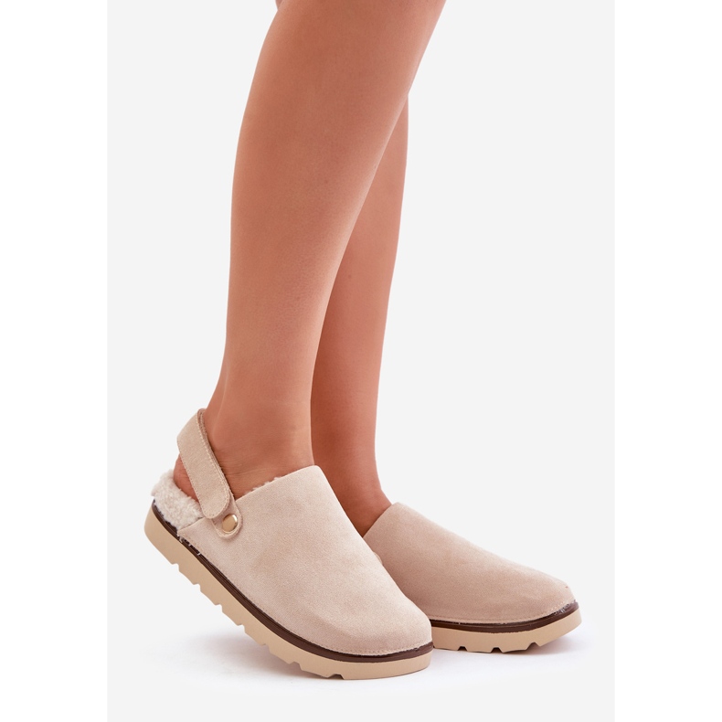 Pantofole da Donna con Plateau, Foderate con Pelliccia, Montone Beige di Sanilora 1