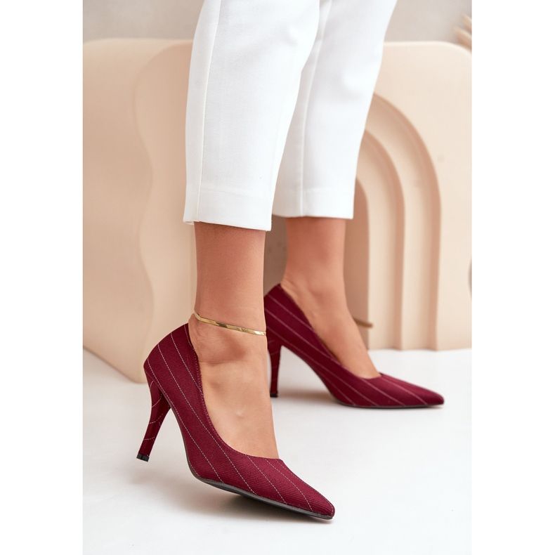 Tacco Alto da Donna in Tessuto Rigato Bordeaux Tifidra rosso 2