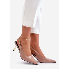 Decolleté in vernice con tacco aperto, Filona Beige 1