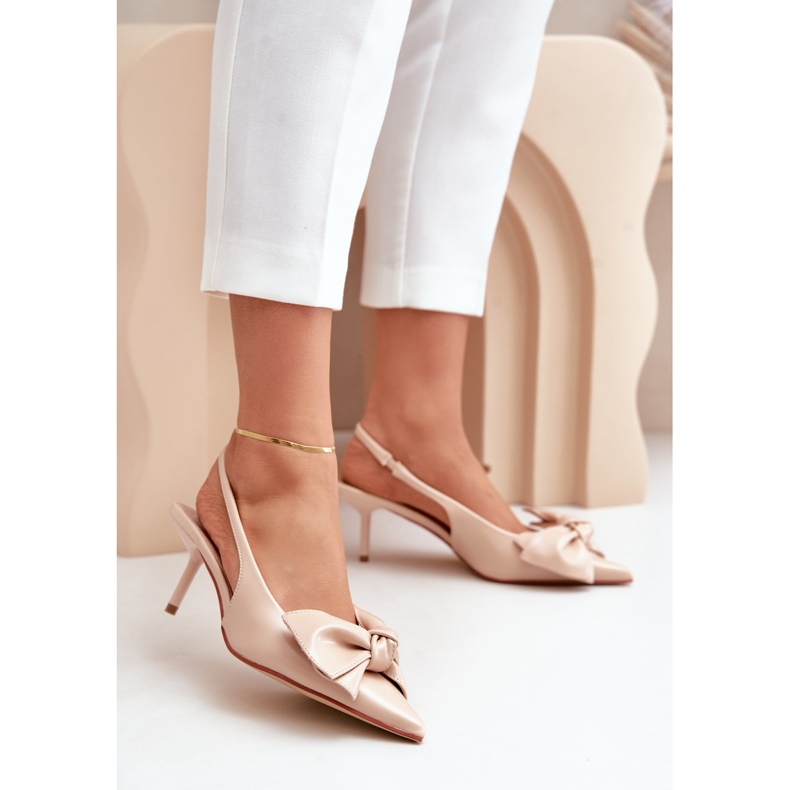 Tacco Alto Emirenna Beige In Eco Pelle Con Fiocco 2