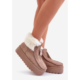 Stivali da neve con plateau da donna con pelliccia e cerniera, Filiala Beige Scuro 1