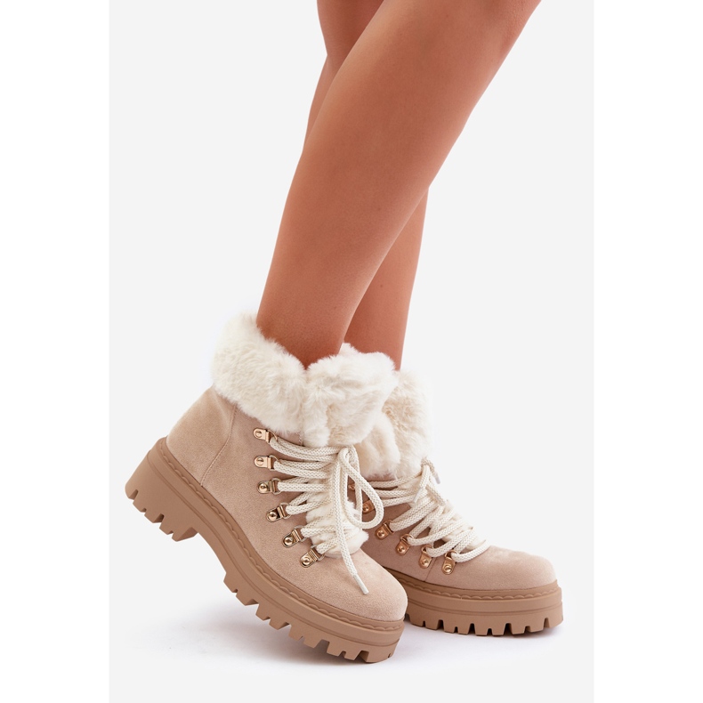 Trapper Da Donna Stringati Con Pelliccia, Vaminia Beige Chiaro 1