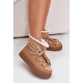 Stivali da neve con plateau da donna isolati con pelliccia Aziara color cammello beige 1