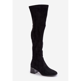 Stivali sopra il ginocchio con tacco largo in eco-suede, Nero Galadi 1