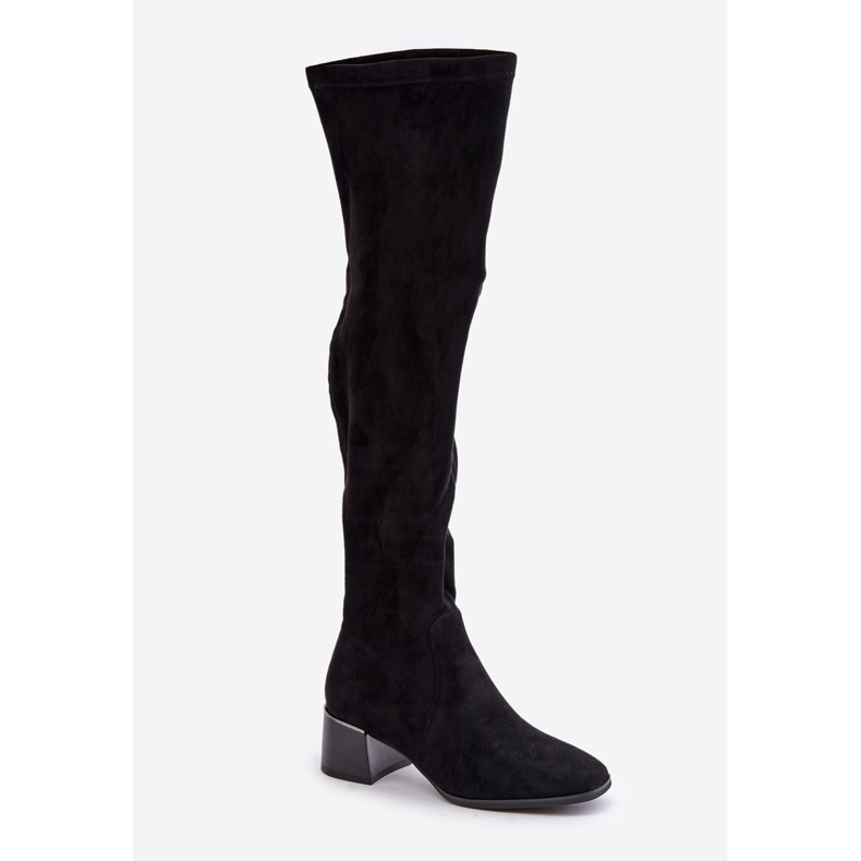 Stivali sopra il ginocchio con tacco largo in eco-suede, Nero Galadi 1