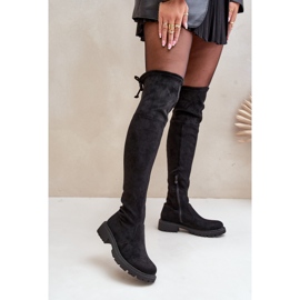 Stivali sopra il ginocchio con tacco piatto in eco-suede, Arkelia Nero 2