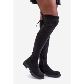 Stivali sopra il ginocchio con tacco piatto in eco-suede, Arkelia Nero 1