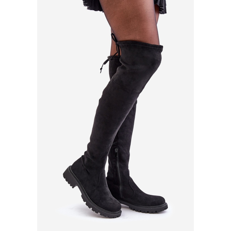 Stivali sopra il ginocchio con tacco piatto in eco-suede, Arkelia Nero 1