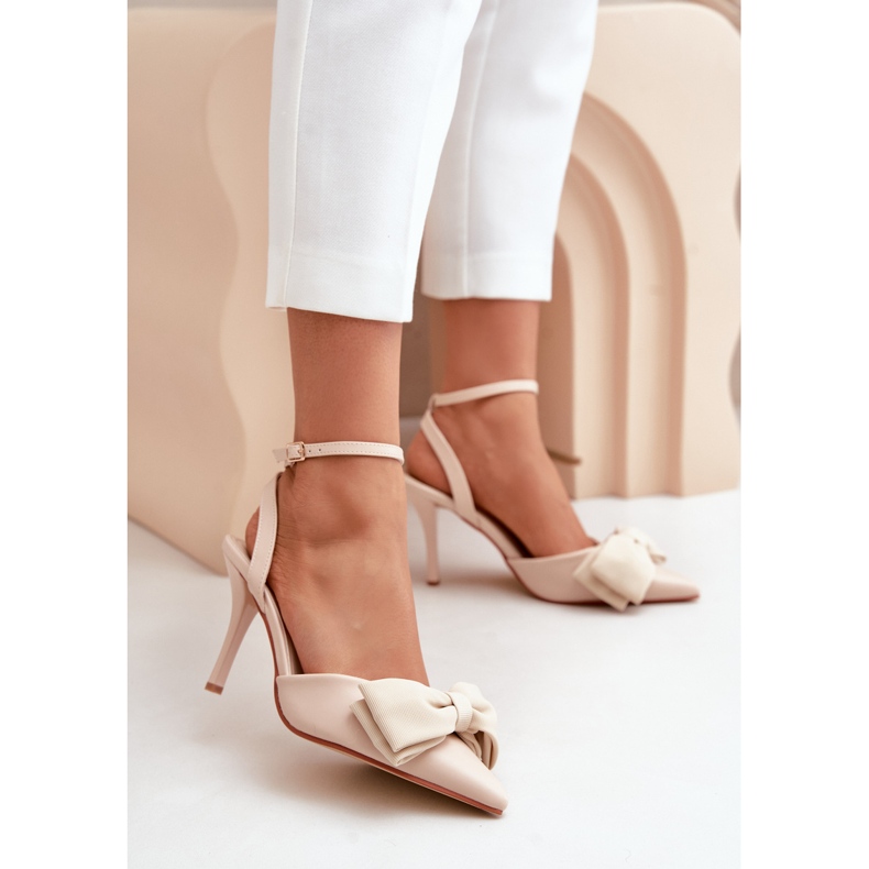 Décolleté con Fiocco in Eco Pelle, Volamia Beige 2