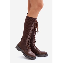 Stivali stringati Vamilena marroni con tomaia elastica marrone 1