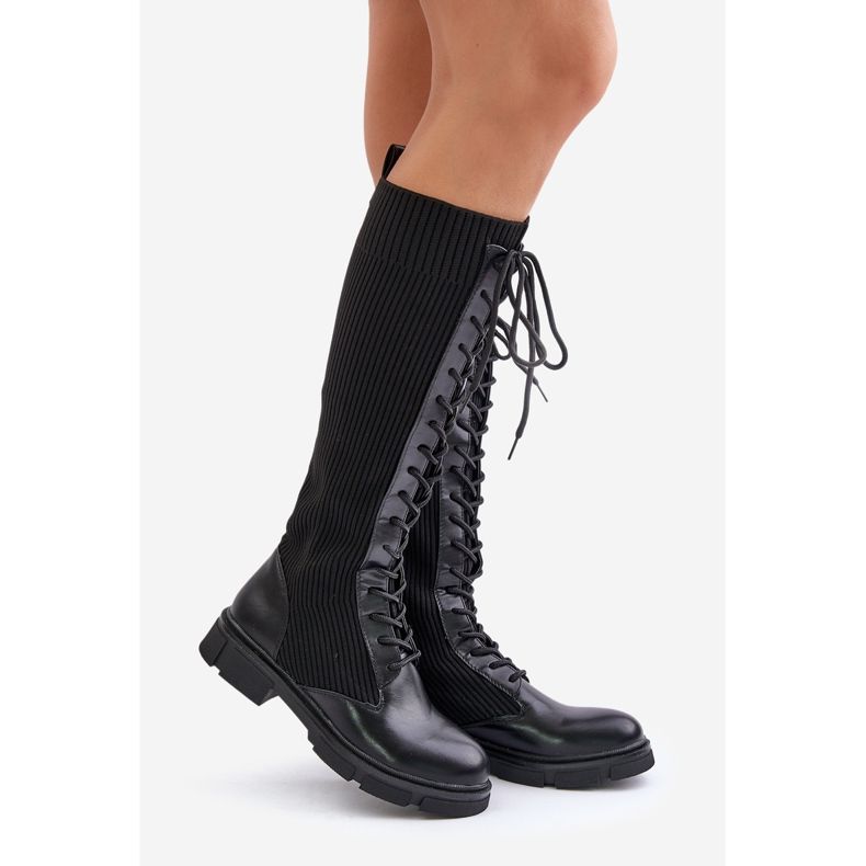 Stivali stringati Vamilena neri con tomaia elastica nero 1