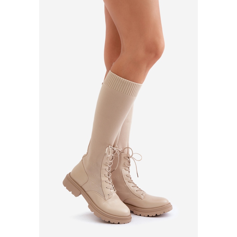 Stivali slip-on Iranel beige con tomaia a calzino 1