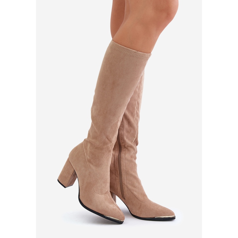 Stivali in eco suede con tacco largo, Batirae Beige 1