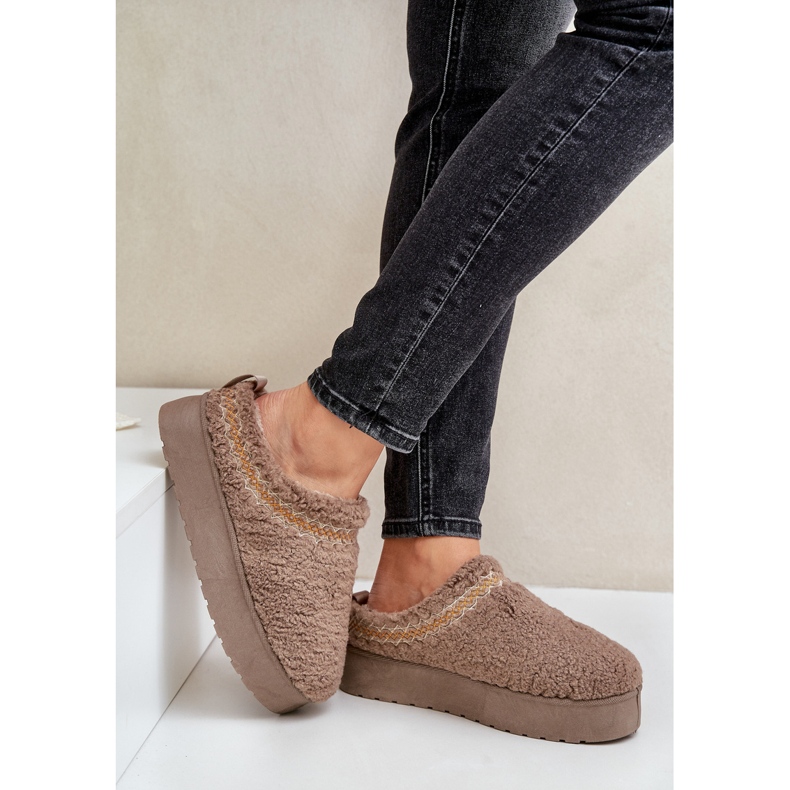 Doposci con plateau e pelliccia, tipo montone, Mesirra beige scuro 2