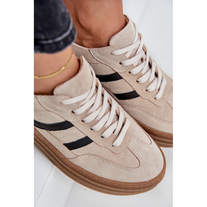 Zazoo N1176 Sneakers in pelle scamosciata con plateau, Beige 2