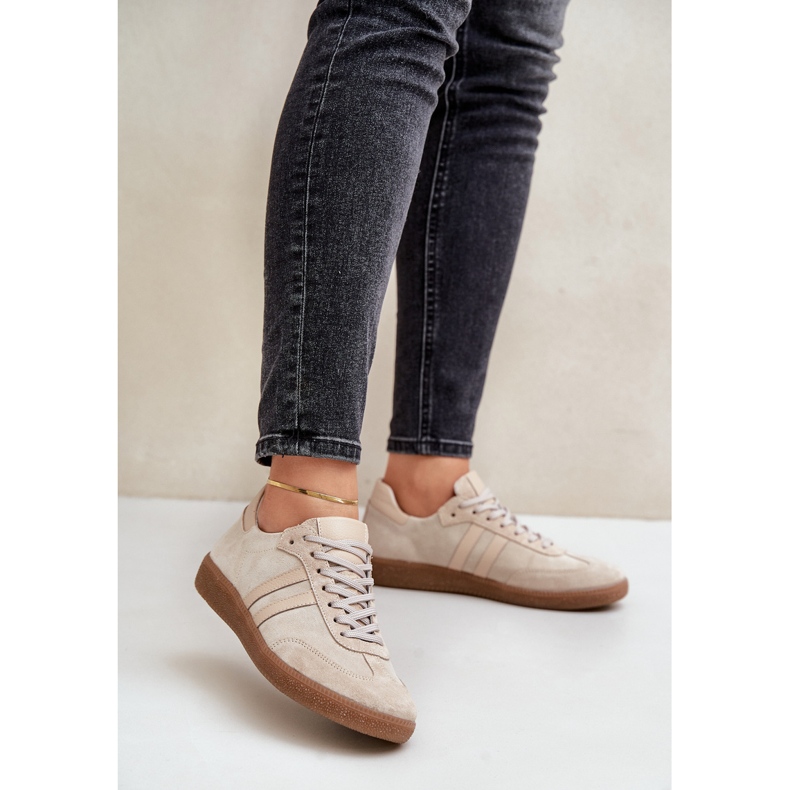 Zazoo N1068 Sneakers Basse da Donna in Camoscio, Beige 2