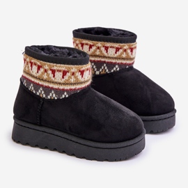 Stivali da neve slip-on per bambini con fantasia, foderati in pelliccia, mirire nere nero 1
