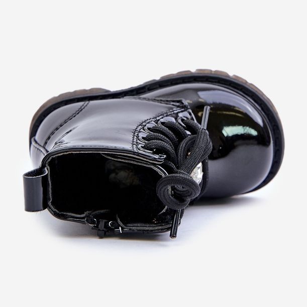 Stivaletti da bambino in vernice isolante con orsetto di peluche e cerniera, Black Enchanta nero 2