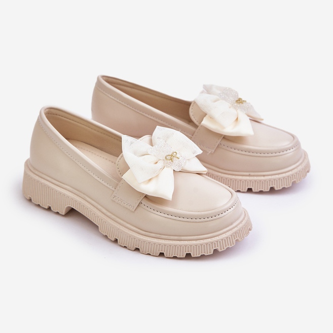 Vinceza Mocassini Da Bambina In Ecopelle Beige Con Fiocco Avallesa 1