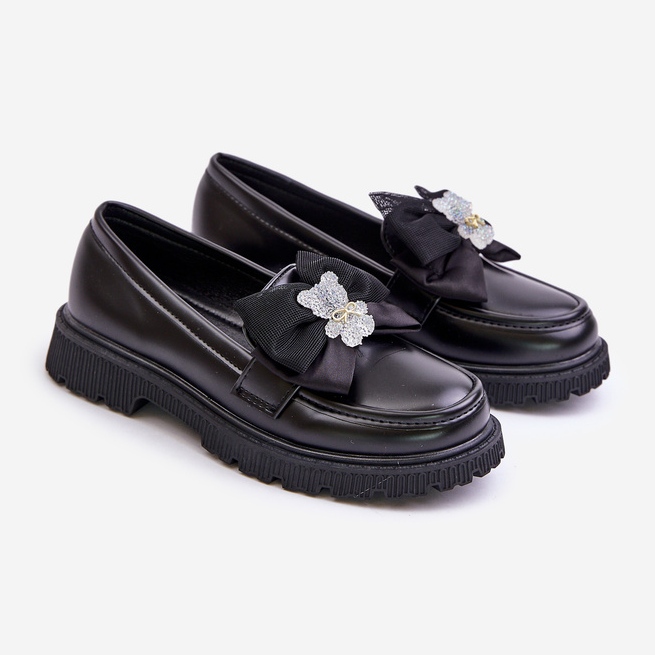 Vinceza Mocassini Da Bambina In Eco Pelle Con Fiocco, Colore Nero Avallesa 1