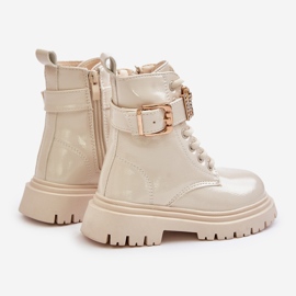 Stivali da bambina in vernice con cinturino decorativo, Gilian beige 2