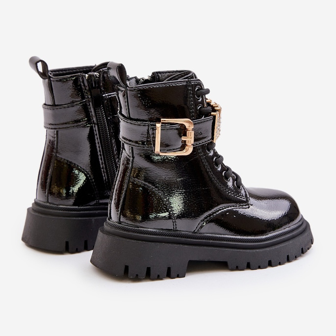 Stivali da bambina in vernice con cinturino decorativo, Gilian nero 2