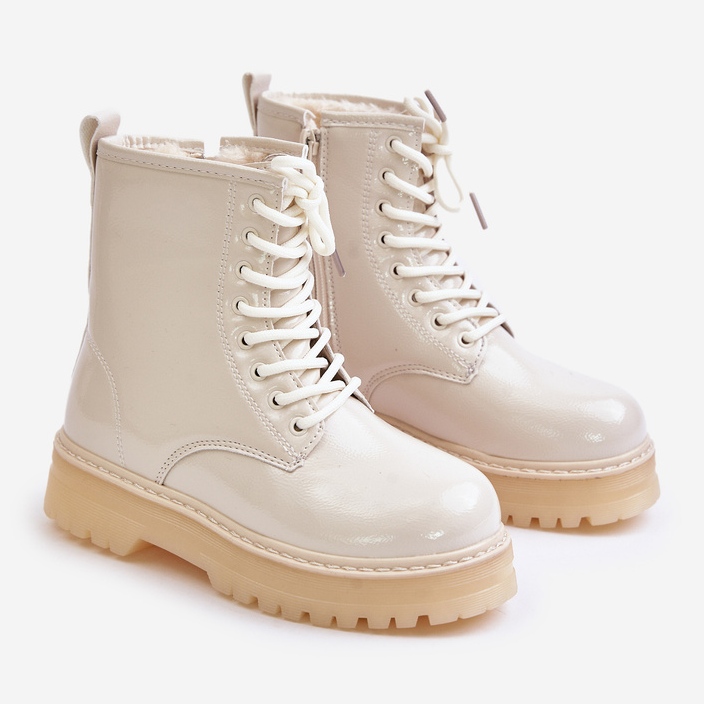 Stivali verniciati isolanti da ragazza con cerniera, Novita beige 1