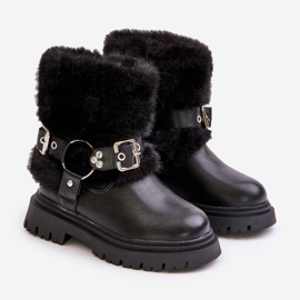 Stivali da Bambina in Eco Pelle con Pelliccia e Fibbie, Cartemi Neri nero 1