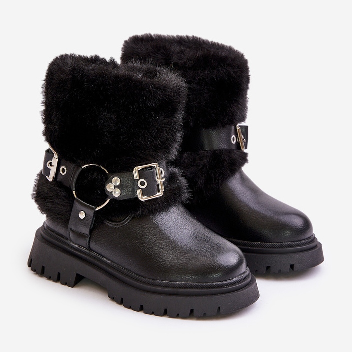 Stivali da Bambina in Eco Pelle con Pelliccia e Fibbie, Cartemi Neri nero 1