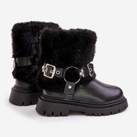 Stivali da Bambina in Eco Pelle con Pelliccia e Fibbie, Cartemi Neri nero 2