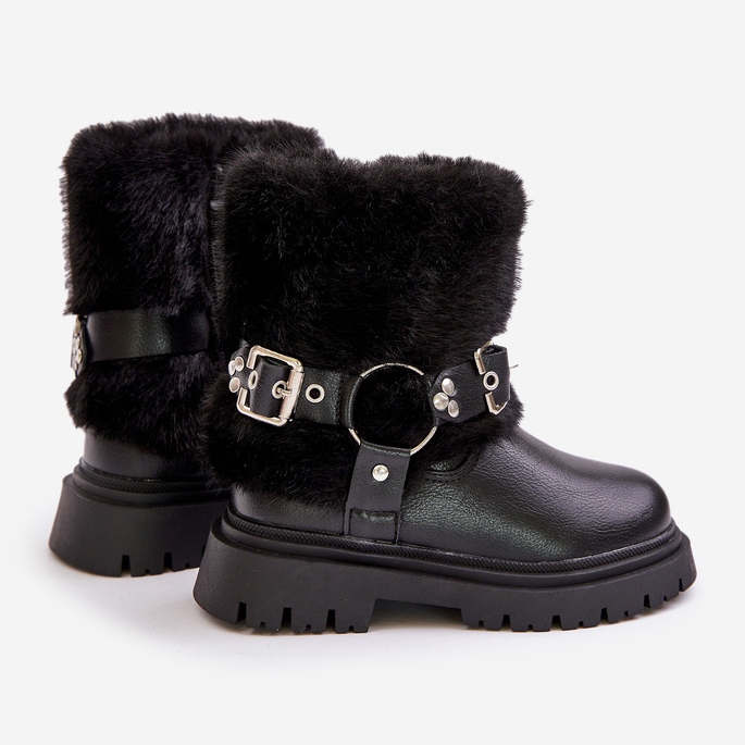 Stivali da Bambina in Eco Pelle con Pelliccia e Fibbie, Cartemi Neri nero 2