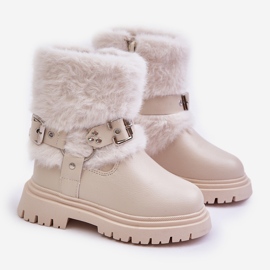 Stivaletti Da Bambina In Eco Pelle Con Pelliccia E Fibbie, Cartemi Beige 1