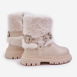 Stivaletti Da Bambina In Eco Pelle Con Pelliccia E Fibbie, Cartemi Beige 2
