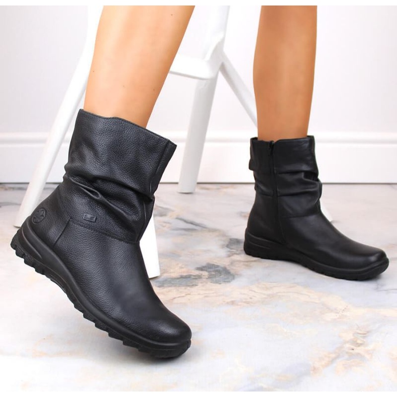 Stivali in pelle impermeabili isolati con lana Rieker Tex W RKR617 nero 1