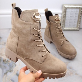 Stivaletti in pelle scamosciata isolanti con tacco alto e plateau M.Daszyński W SAN22, beige 1